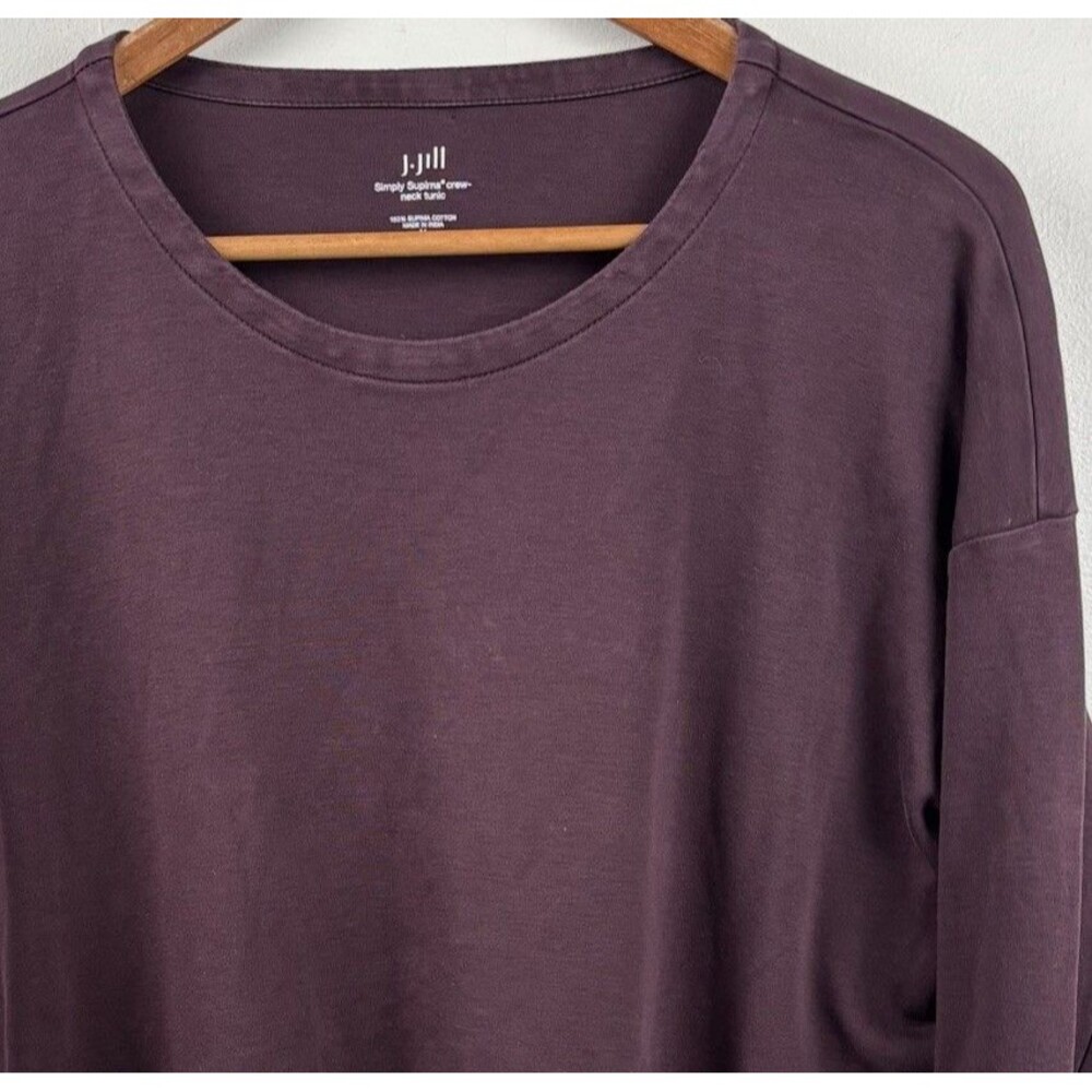 J Jill Simply Supima Crewneck Tunic Grape Purple Long Sleeve Medium Tee Shirt